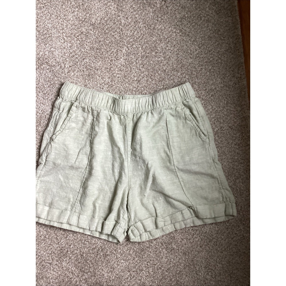 Nine West Linen Sage green‎  Shorts Woman Med Relax Fit Elastic Waist